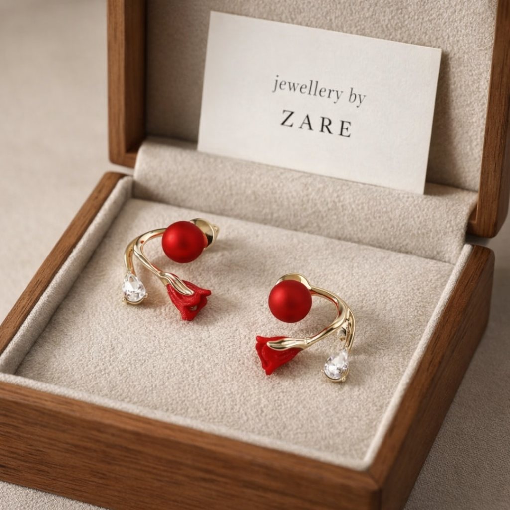 Black & red rose studs