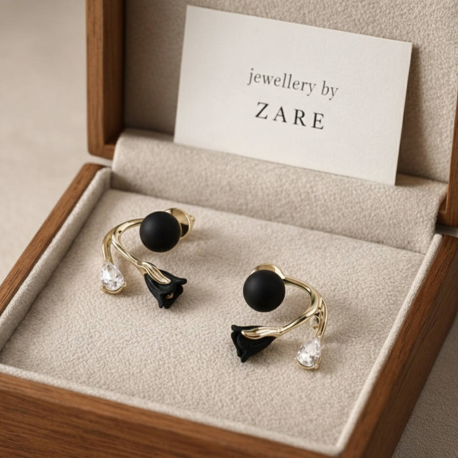 Black & red rose studs