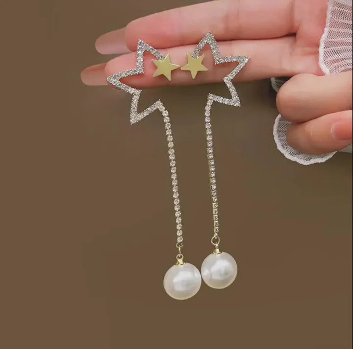Celestial Star Pearl Drop Earrings