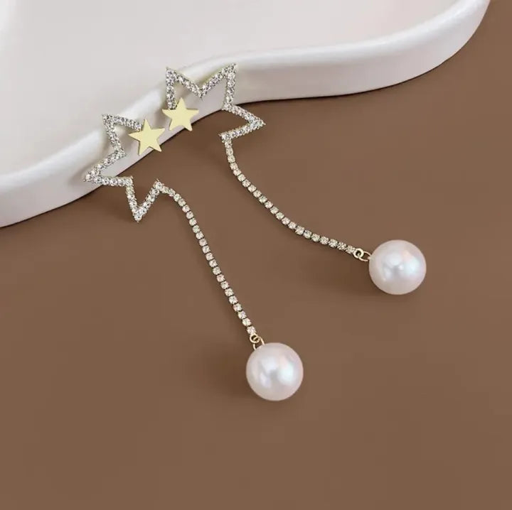 Celestial Star Pearl Drop Earrings